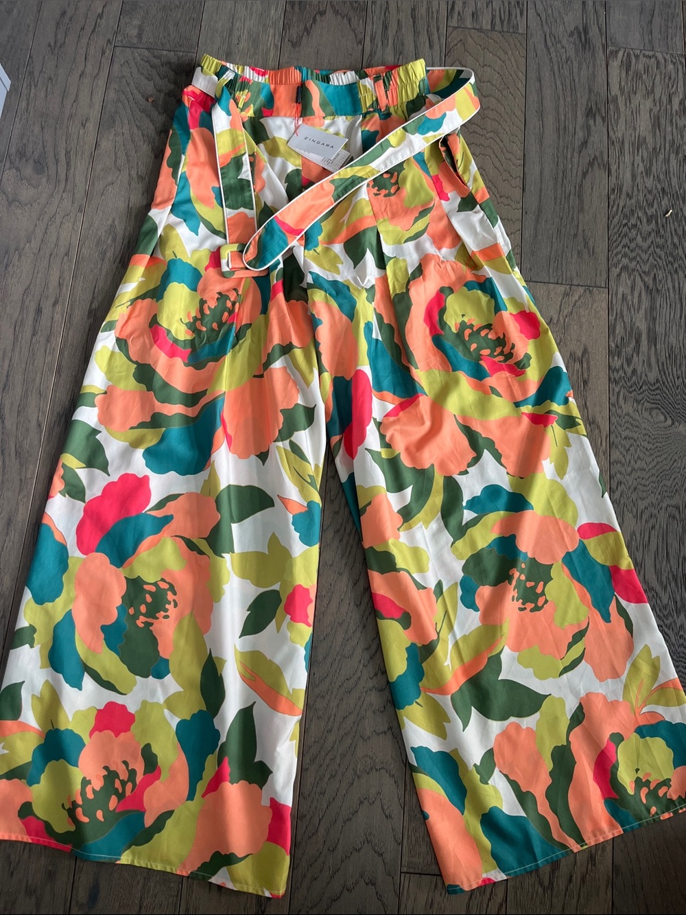 Wide-Leg Floral Crop Pants - White Multi